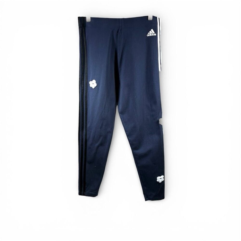 Adidas Tree Stripes High Rise Cotton with Chenille Flower Patches in Navy Size X
